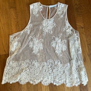 FLANNEL Cream Silver Embroidered Top